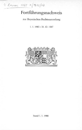 Bayerische Rechtssammlung. 1983/87
