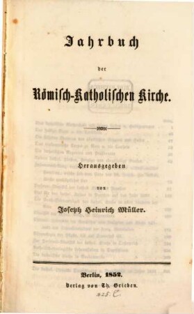 Jahrbuch der römisch. katholischen Kirche : Herausgegeben von Jos. Heinr. Müller