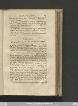 Tit. XII. De Statibus Imperii & Matricula eorum.