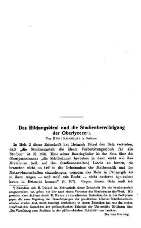 Das Bildungsideal und die Studienberechtigung der Oberlyzeen