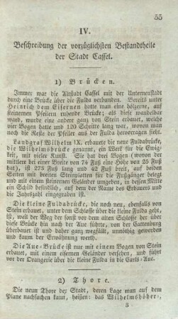 IV. Beschreibung der vorzüglichsten Bestandtheile der Stadt Cassel.