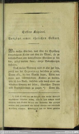 Erstes Kapitel. Vorzüge einer ehrlichen Geburt
