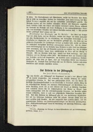 Zur Reform in der Pädagogik