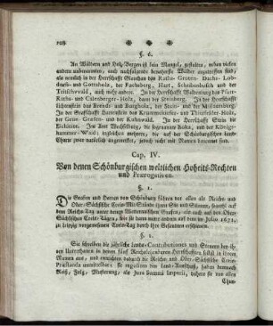 Cap. IV. Von denen Schönburgischen weltlichen Hoheits-Rechten und Praerogativen.
