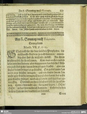 Am 8. Sonntag nach Trinitatis. Evangelium Matth. VII. v. 15-23.
