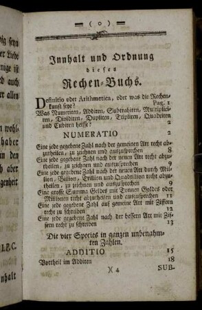 Innhalt und Ordnung dieses Rechen-Buchs