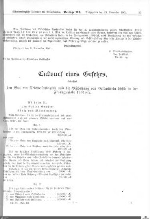 Entwurf eines Gesetzes zum Eisenbahnbau (mit Karten)