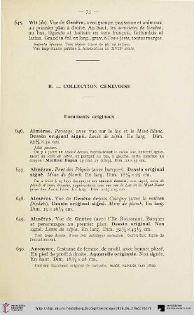 B. - Collection genevoise: Documents originaux (Nr. 646-766)