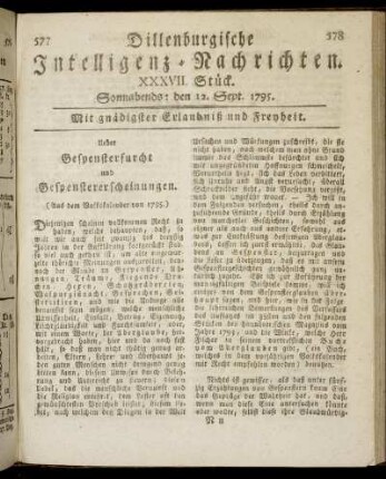 XXXVII. Stück. Sonnabends: den 12. Sept. 1795.