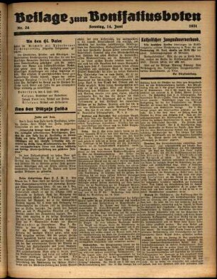 Zweite Ausgabe vom Sonntag, den 14. Juni 1931.
