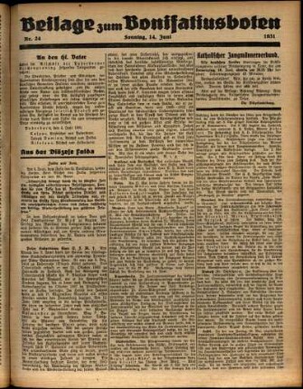Zweite Ausgabe vom Sonntag, den 14. Juni 1931.