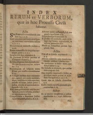 Index: Rerum Et Verborum, quæ in hoc Processu Civili habentur.