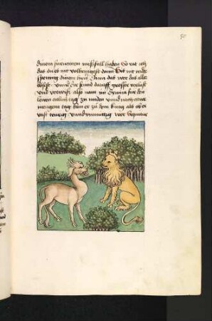 Dimna vor dem Löwenkönig; (Kapitel II: Von dem Löwen und dem Ochsen)