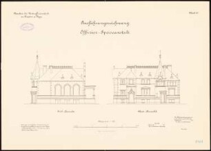 Unteroffiziersschule, Treptow/Rega: Offiziersspeiseanstalt: Aufriss Westansicht, Südansicht 1:100