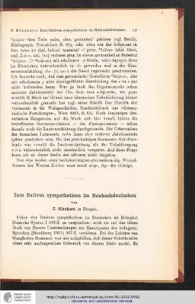 Zum Dativus sympatheticus im Neuhochdeutschen