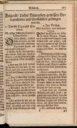 Folgende Lieder können bey gewissen Gelegenheiten und Umständen gesungen werden.
