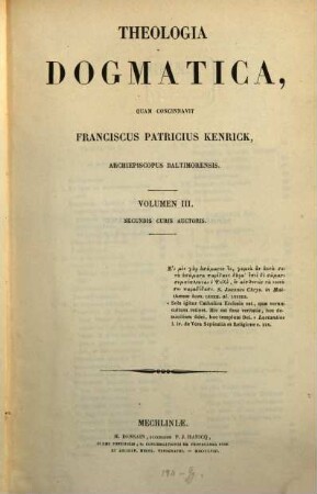 Theologia dogmatica : Secundis curis auctoris, 3