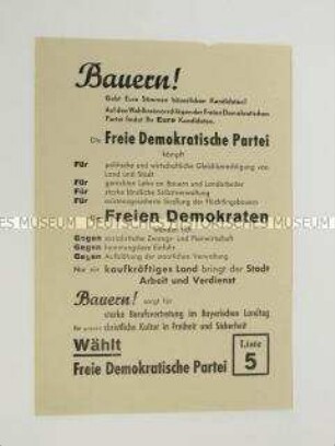 Propagandaflugblatt der Freien Demokratischen Partei zur Bayerischen Landtagswahl