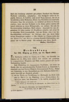 VIII. Verhandlung der 116. Sitzung zu Oels, am 13. April 1862