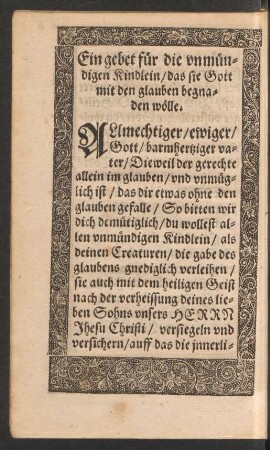 Ein gebet für die unmündigen Kindlein ...