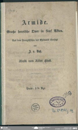 Armide : Große heroische Oper in fünf Akten