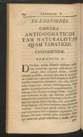 Praenotiones Contra Antidogmaticos Tam Naturalistas Quam Fanaticos Custodiendae