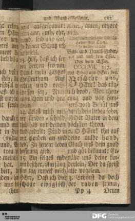Zehender Theil. In welchem verfasset Bitt- und Danck-Lieder, vor und nach dem Essen.