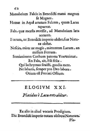 Elogivm XXI. Placidus e Lacu extrahitur.