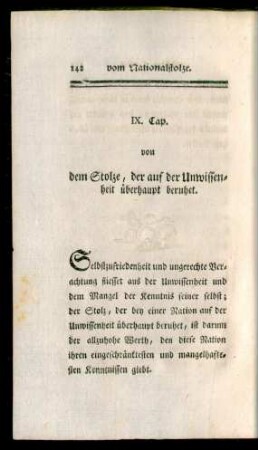 IX. Cap. von dem Stolze, der auf der Unwissenheit überhaupt beruhet