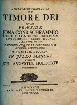 Diss. theol. de timore Dei