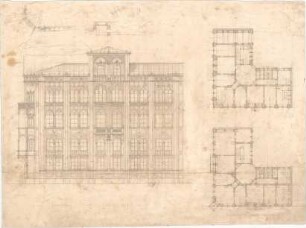 Voit, August von; München, Maximilianstr.; Wohnbauten - Grundrisse, Aufriss, Schnitte