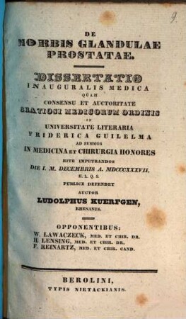 De morbis glandulae prostatae : Diss. inaug. med.