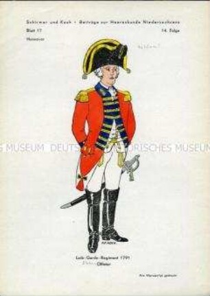 Uniformdarstellung, Stabsoffizier des Leibgarde-Regiments, Kurfürstentum Hannover, 1791.