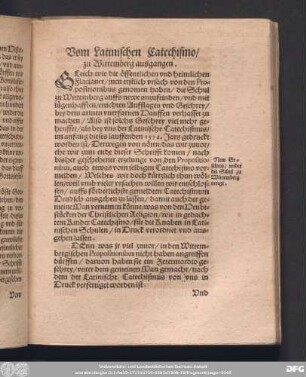 Vom Latinischen Catechismo/ zu Wittemberg ausgangen.