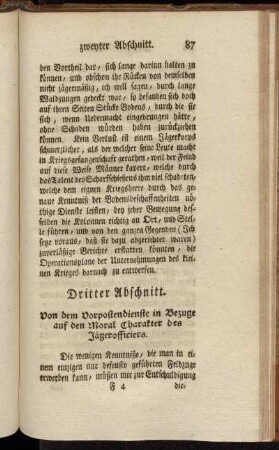 Dritter Abschnitt. Von dem Vorpostendienste in Bezuge auf den Moral Charakter des Jägerofficiers.