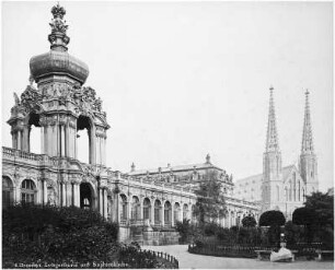 Dresden. Zwingerturm und Sophienkirche : Dresden, Zwinger, Kronentor und Langgalerie mit Blick zur Sophienkirche