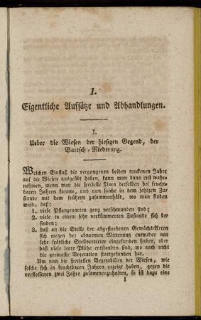I. Ueber die Wiesen der hiesigen Gegend, der Bartsch-Niederung