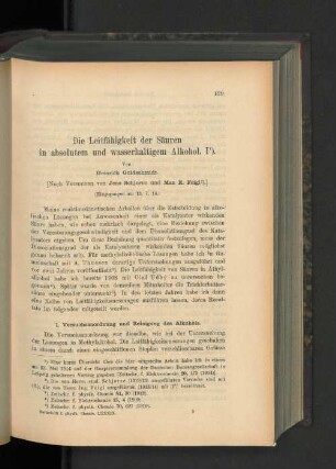 Die Leitfähigkeit der Säuren an absolutem und wasserhaltigem Alkohol. I.