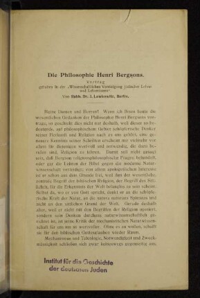 Die Philosophie des Henri Bergsons.