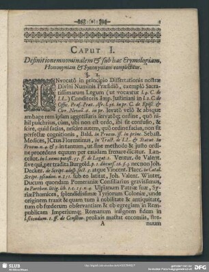 Caput I. Definitionem nominalem et sub hac Etymologiam, Homonymiam et Synonymiam complectitur