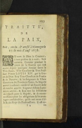 Traitte', De La Paix, Fait, conclu, & arresté à Nimmegue ...