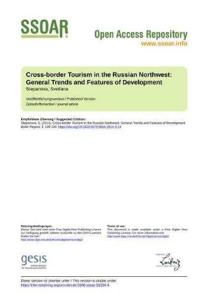 Cross-border Tourism in the Russian Northwest: General Trends and Features of Development