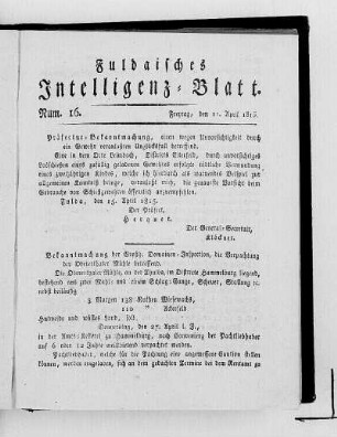 Num. 16, Ausgabe vom 21. April 1815