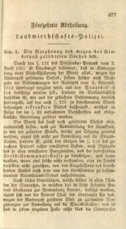 Fünfzehnte Abtheilung. Landwithschafts-Polizei.