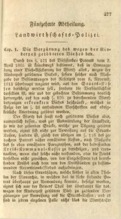 Fünfzehnte Abtheilung. Landwithschafts-Polizei.