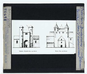 Goslar, St. Simon und Juda (Dom),Paderborn, Busdorfkirche : W-Aufriss (Zeichnung)