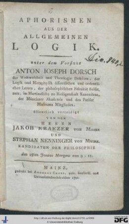 Aphorismen Aus Der Allgemeinen Logik