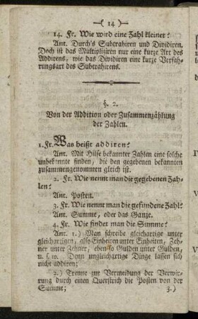 §. 2. Von der Addition oder Zusammenzählung der Zahlen.