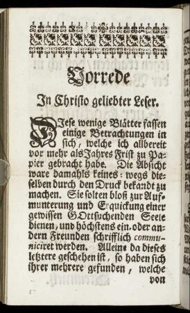 Vorrede. In Christo geliebter Leser.