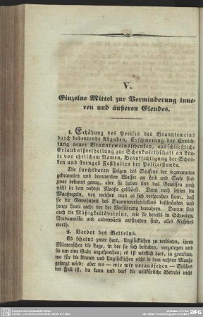 V. Einzelne Mittel zur Verminderung inneren und äußeren Elendes